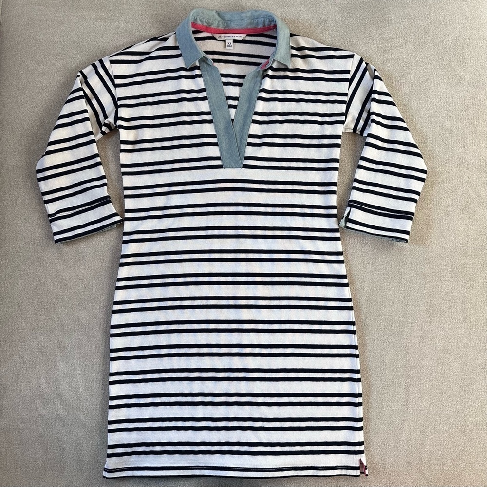Southern Tide Collared Carolena Dress. XS. Navy/White Stripes.